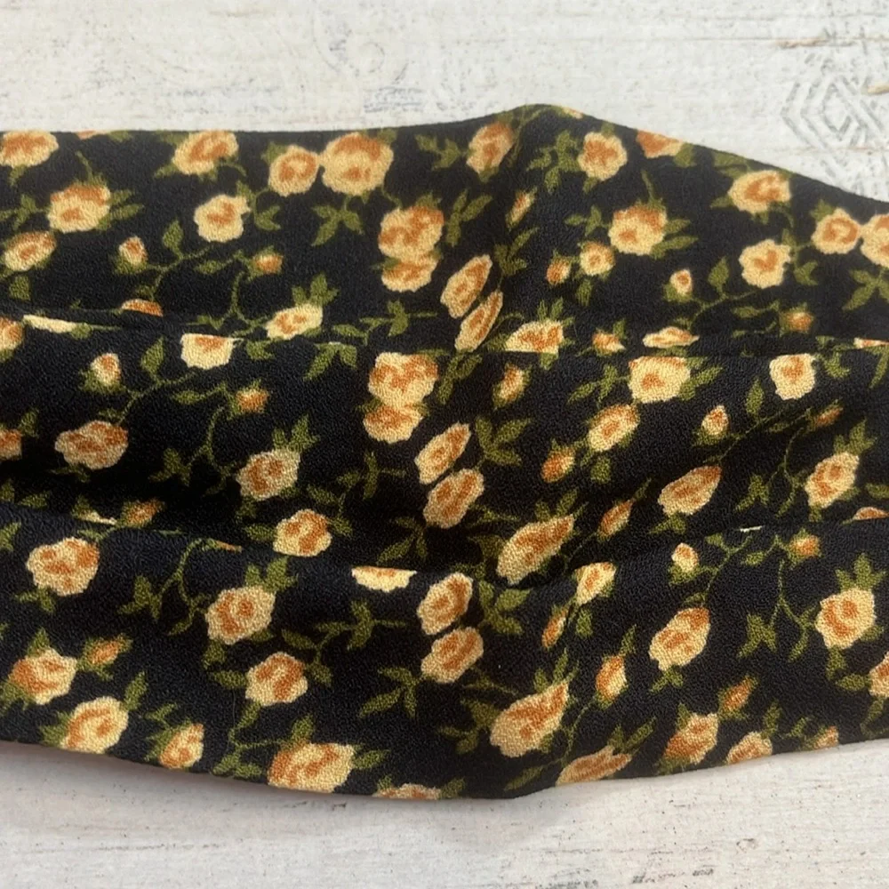 Reformation Black Yellow Floral Print Face Mask